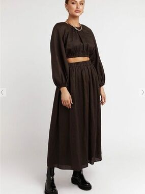 Dissh Dark Brown Amerie linen Top and Alena Linen Skirt SIZE SMALL